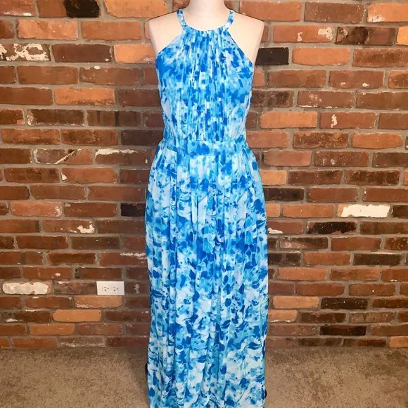 Calvin Klein Blue Floral Halter Maxi Dress 8 - Picture 1 of 7